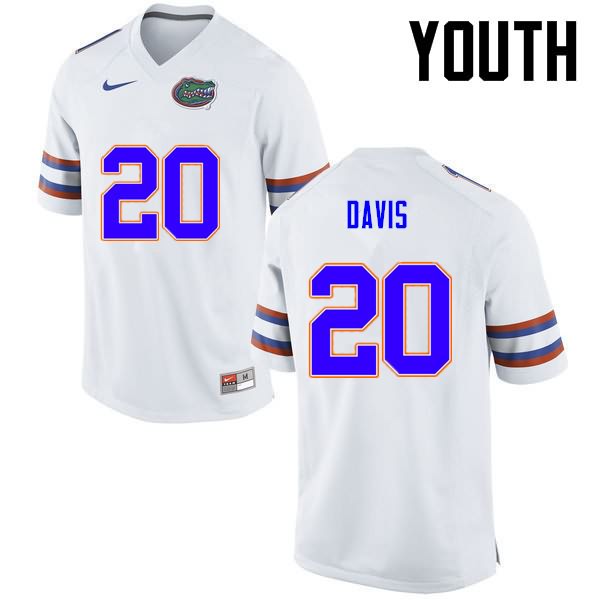 NCAA Florida Gators Malik Davis Youth #20 Nike White Stitched Authentic College Football Jersey DRL2464HO